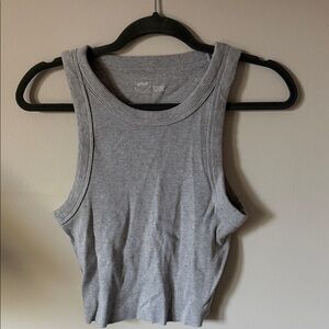 Aerie Heather Gray Cropped Ribbed Tank Top